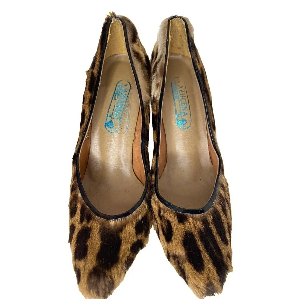 Handmade vintage genuine leopard skin pump heels women size‎ 8